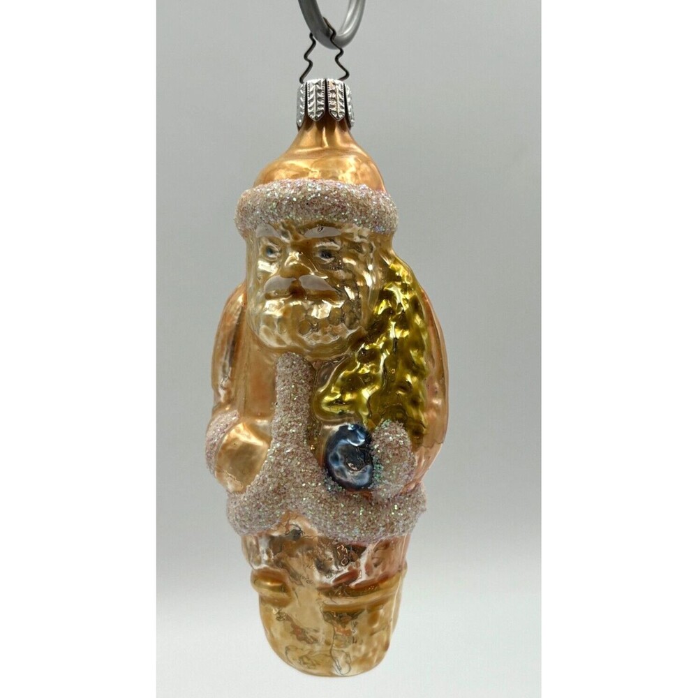 VTG UNIQUE WHITEHURST MOUTH BLOWN GLASS Santa w/Tree ORNAMENT Germany